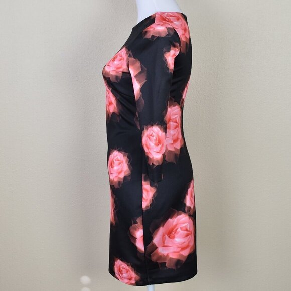 Alexia Admor Black Rose Print Scuba Sheath Dress - XS - Picture 4 of 8